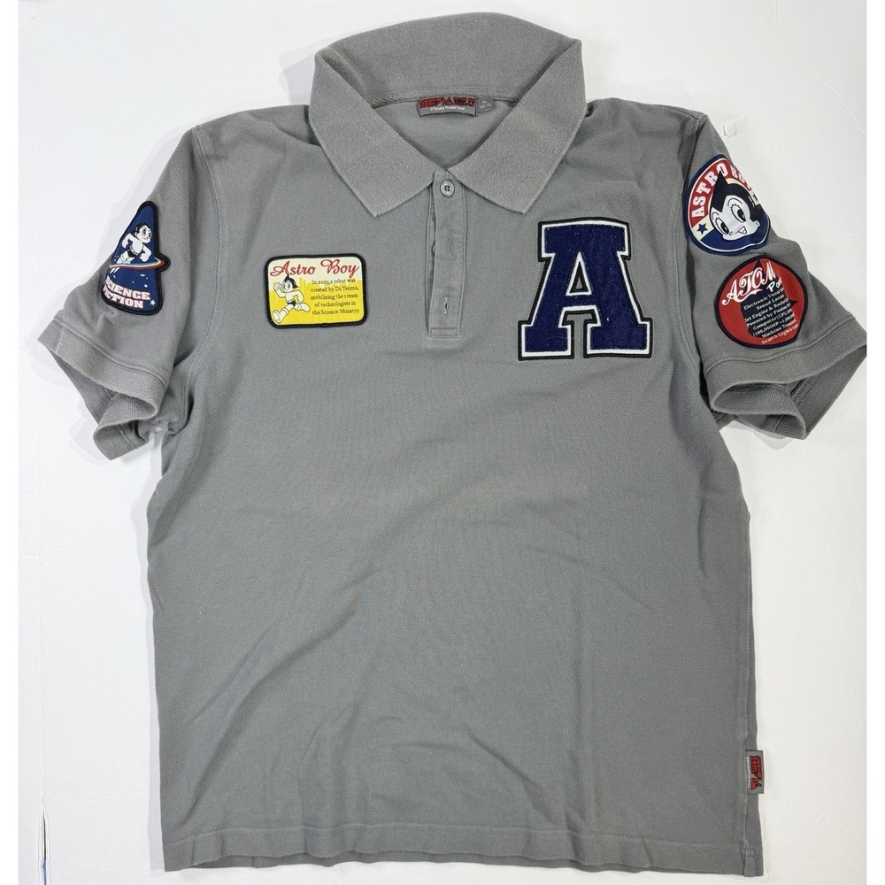 Astro Boy Science Ministry Polo Shirt Youth XL Gray Tezuka Patches